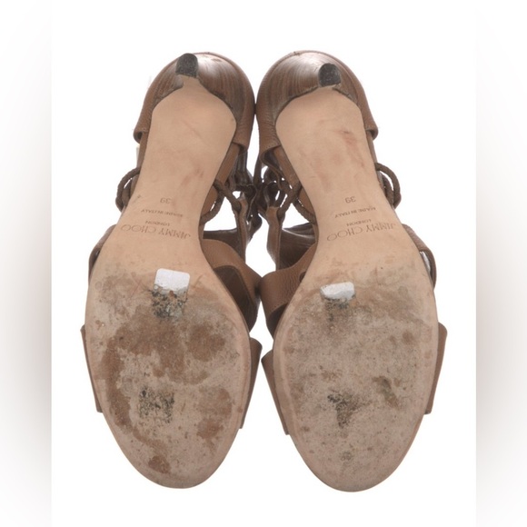 Jimmy Choo Lucky Soft Napa Leather Gladiator Open Toe Heels Tan Brown sz 39 - Picture 6 of 10